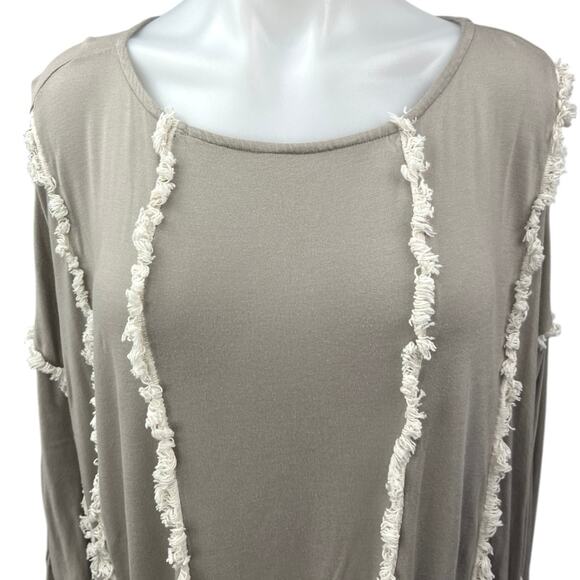 ZhenNymph Gray Batwing Dolman Sleeve Fringe Lagenlook Maxi Midi Kaftan Dress L - Picture 3 of 4